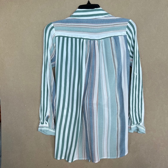 ODDY Tie-Front Multiple Pattern Blouse High Low Hem Size M - Picture 8 of 8